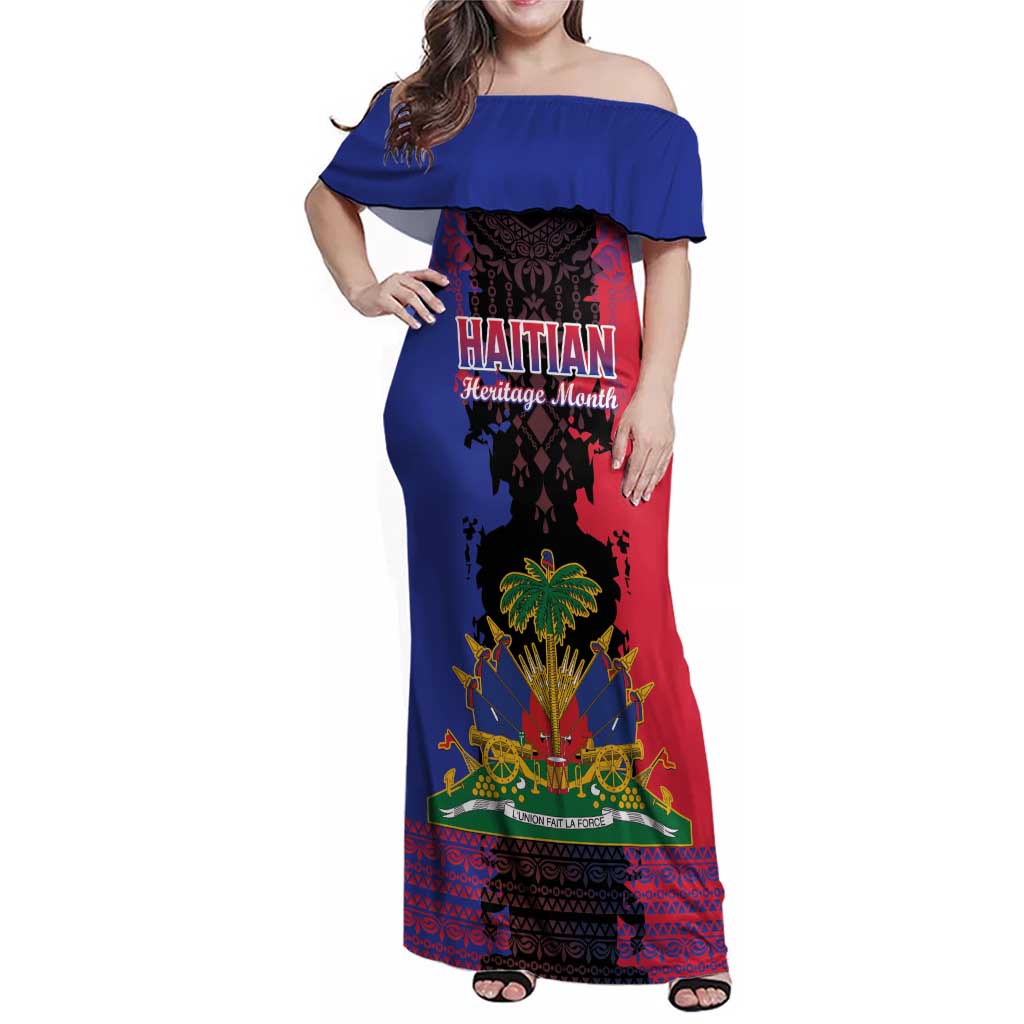 Personalised Haitian Heritage Month Family Matching Off Shoulder Maxi Dress and Hawaiian Shirt Citadelle Laferriere Dashiki Pattern