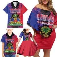 Personalised Haitian Heritage Month Family Matching Off Shoulder Short Dress and Hawaiian Shirt Citadelle Laferriere Dashiki Pattern