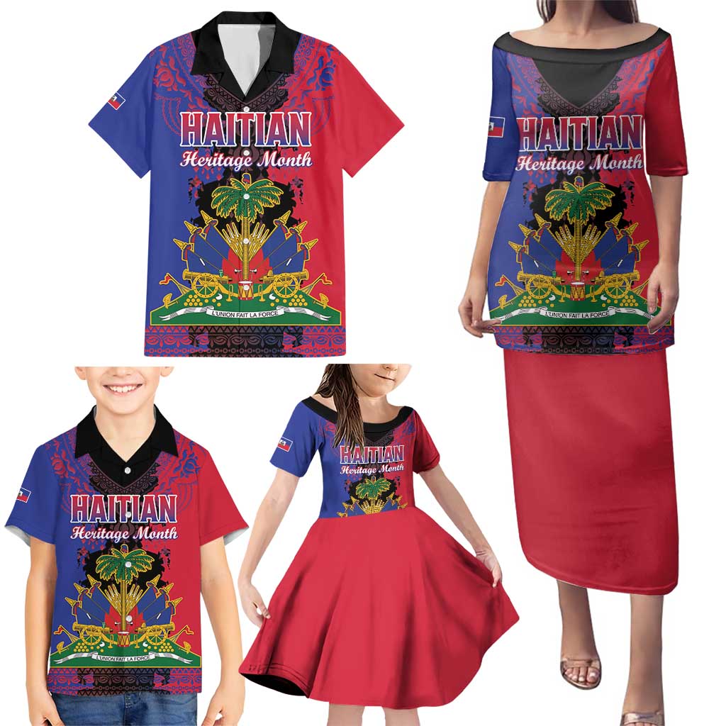 Personalised Haitian Heritage Month Family Matching Puletasi and Hawaiian Shirt Citadelle Laferriere Dashiki Pattern