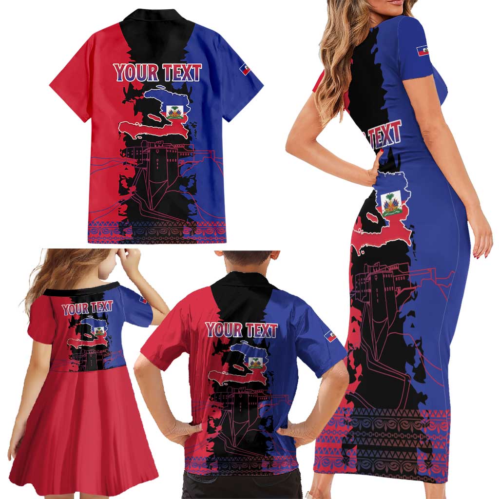 Personalised Haitian Heritage Month Family Matching Short Sleeve Bodycon Dress and Hawaiian Shirt Citadelle Laferriere Dashiki Pattern