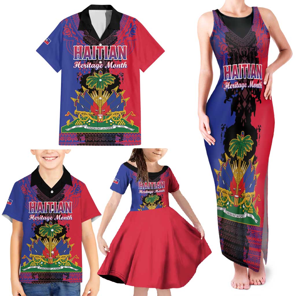 Personalised Haitian Heritage Month Family Matching Tank Maxi Dress and Hawaiian Shirt Citadelle Laferriere Dashiki Pattern