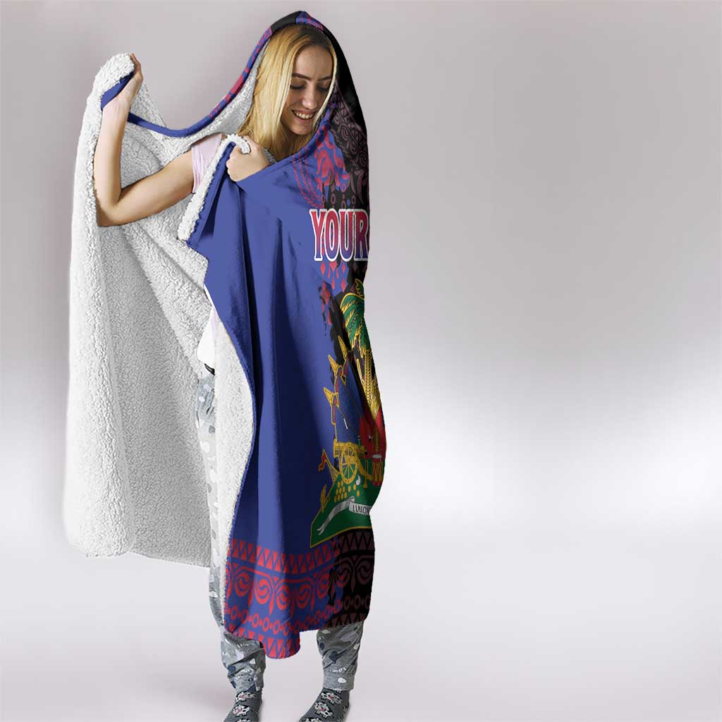 Personalised Haitian Heritage Month Hooded Blanket Citadelle Laferriere Dashiki Pattern