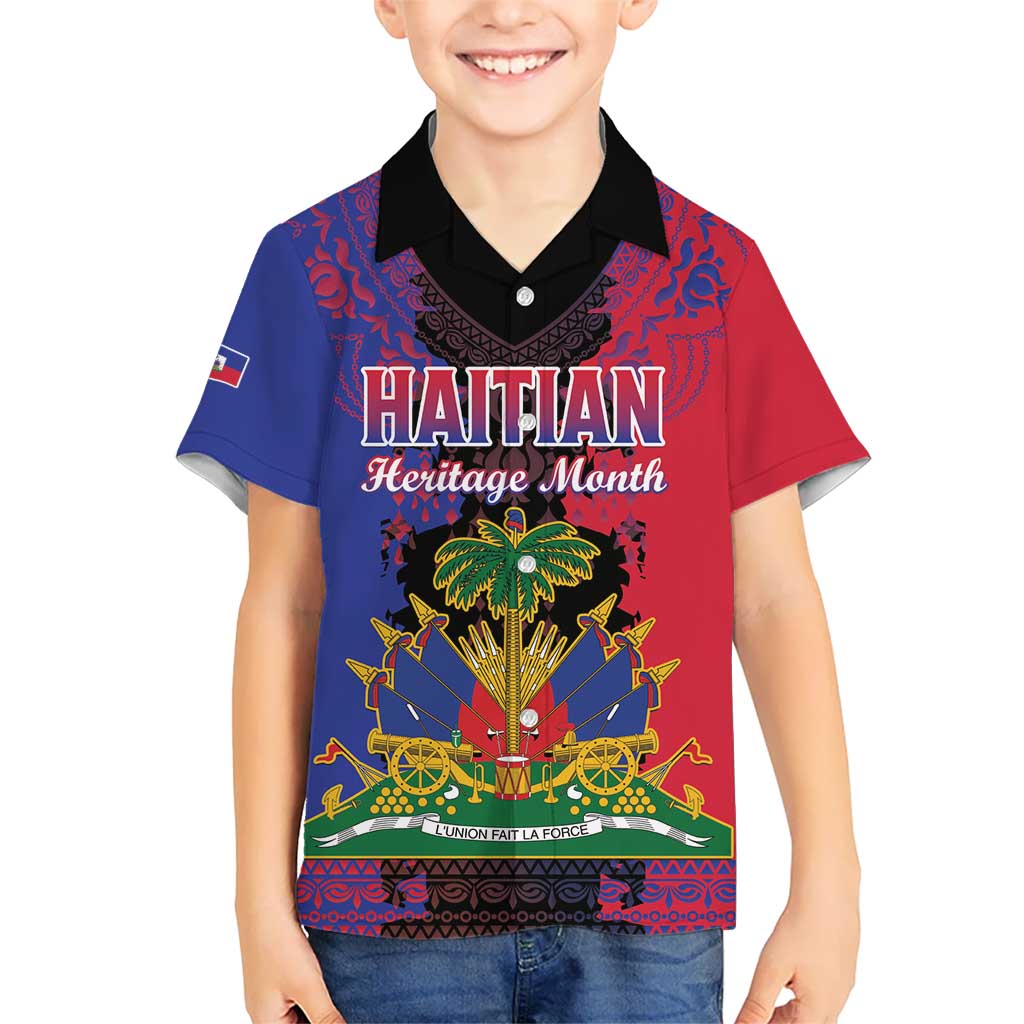 Personalised Haitian Heritage Month Kid Hawaiian Shirt Citadelle Laferriere Dashiki Pattern