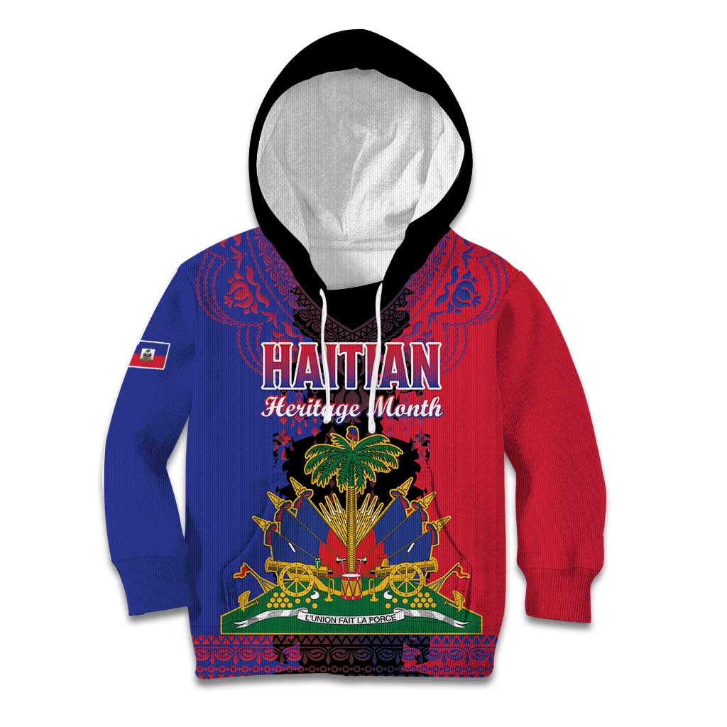 Personalised Haitian Heritage Month Kid Hoodie Citadelle Laferriere Dashiki Pattern