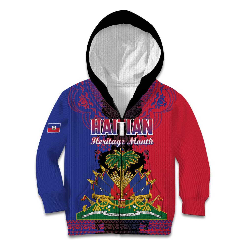 Personalised Haitian Heritage Month Kid Hoodie Citadelle Laferriere Dashiki Pattern