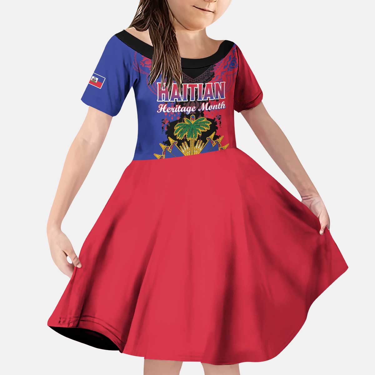 Personalised Haitian Heritage Month Kid Short Sleeve Dress Citadelle Laferriere Dashiki Pattern