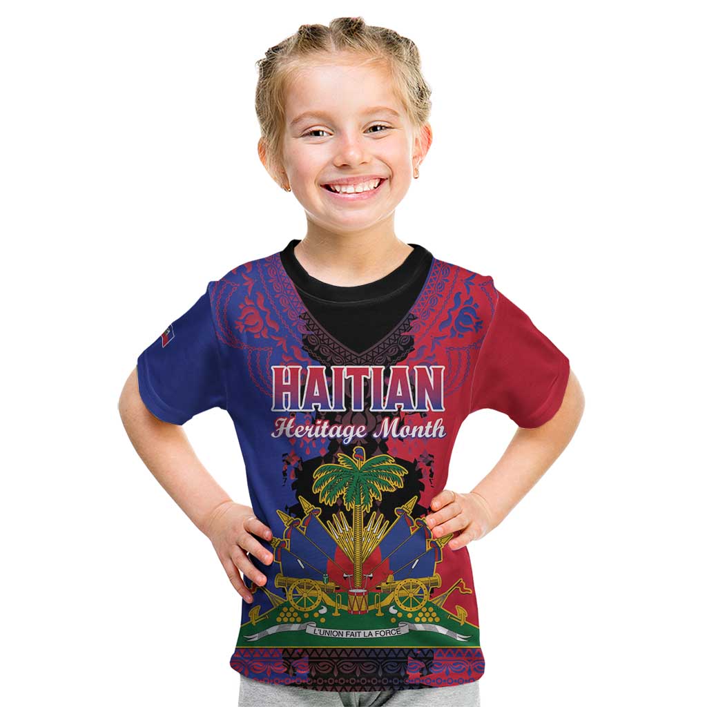 Personalised Haitian Heritage Month Kid T Shirt Citadelle Laferriere Dashiki Pattern