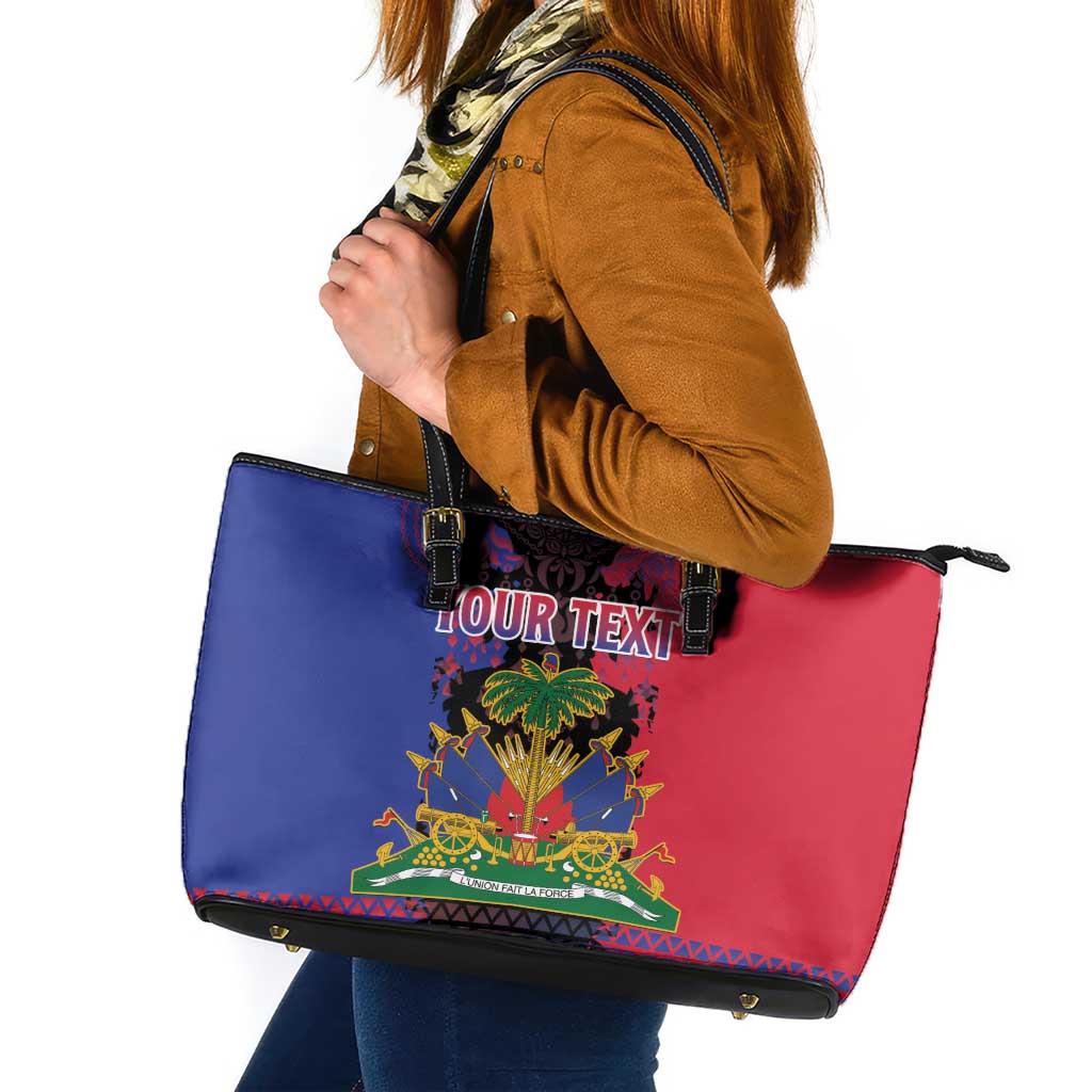 Personalised Haitian Heritage Month Leather Tote Bag Citadelle Laferriere Dashiki Pattern