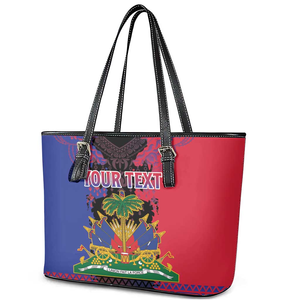 Personalised Haitian Heritage Month Leather Tote Bag Citadelle Laferriere Dashiki Pattern