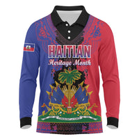 Personalised Haitian Heritage Month Long Sleeve Polo Shirt Citadelle Laferriere Dashiki Pattern