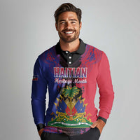 Personalised Haitian Heritage Month Long Sleeve Polo Shirt Citadelle Laferriere Dashiki Pattern