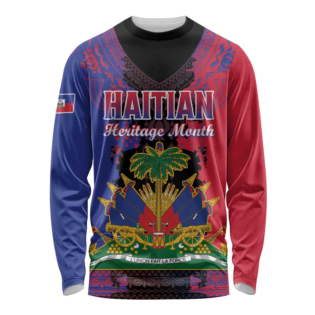 Personalised Haitian Heritage Month Long Sleeve Shirt Citadelle Laferriere Dashiki Pattern