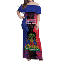 Personalised Haitian Heritage Month Off Shoulder Maxi Dress Citadelle Laferriere Dashiki Pattern