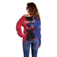 Personalised Haitian Heritage Month Off Shoulder Sweater Citadelle Laferriere Dashiki Pattern