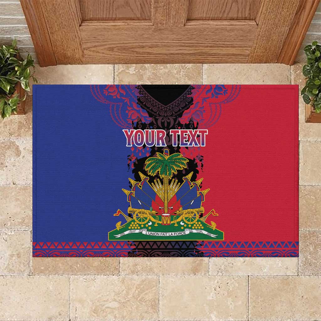 Personalised Haitian Heritage Month Rubber Doormat Citadelle Laferriere Dashiki Pattern