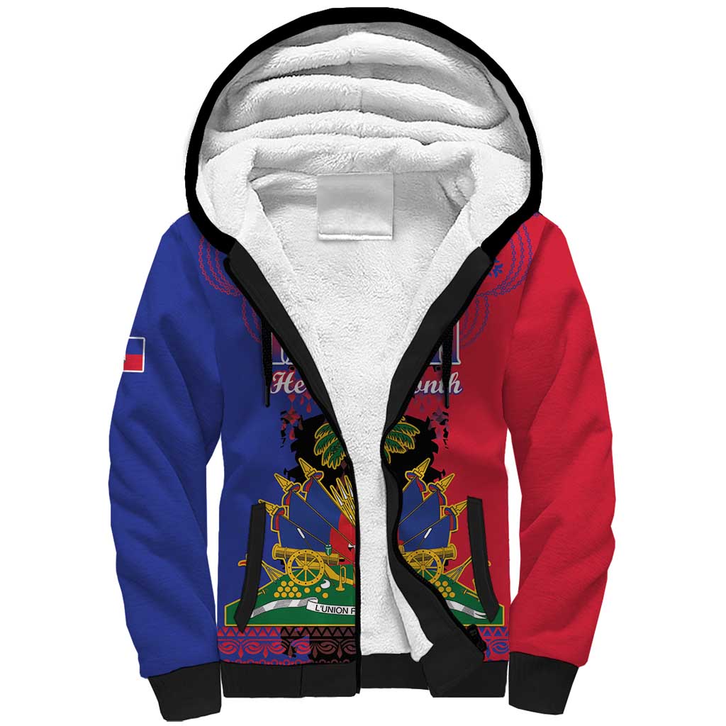 Personalised Haitian Heritage Month Sherpa Hoodie Citadelle Laferriere Dashiki Pattern