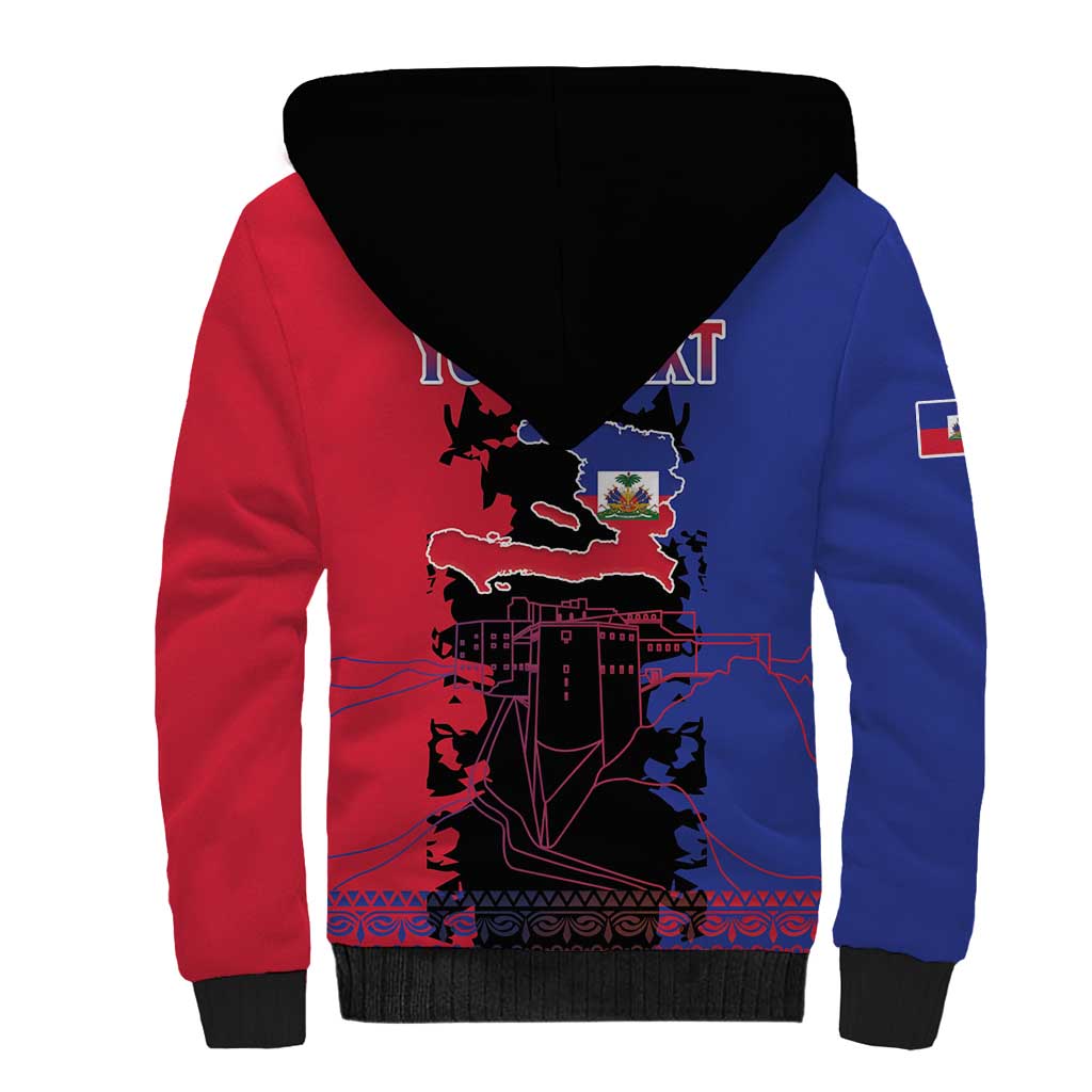 Personalised Haitian Heritage Month Sherpa Hoodie Citadelle Laferriere Dashiki Pattern