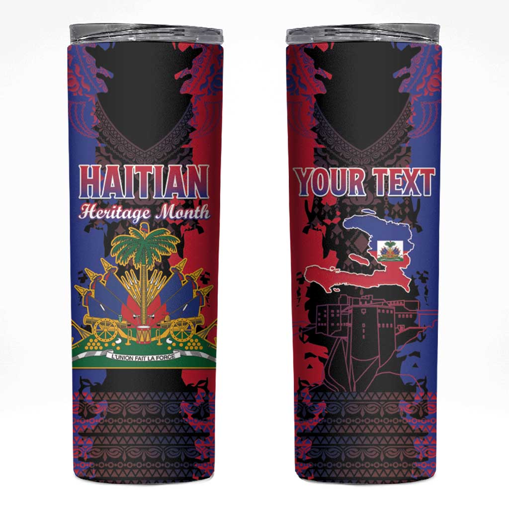 Personalised Haitian Heritage Month Skinny Tumbler Citadelle Laferriere Dashiki Pattern