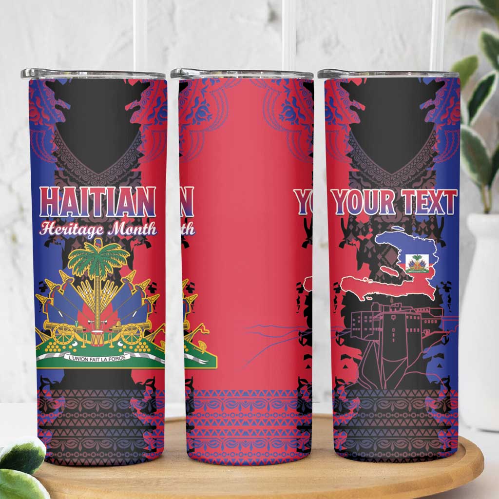 Personalised Haitian Heritage Month Skinny Tumbler Citadelle Laferriere Dashiki Pattern
