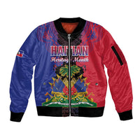 Personalised Haitian Heritage Month Sleeve Zip Bomber Jacket Citadelle Laferriere Dashiki Pattern