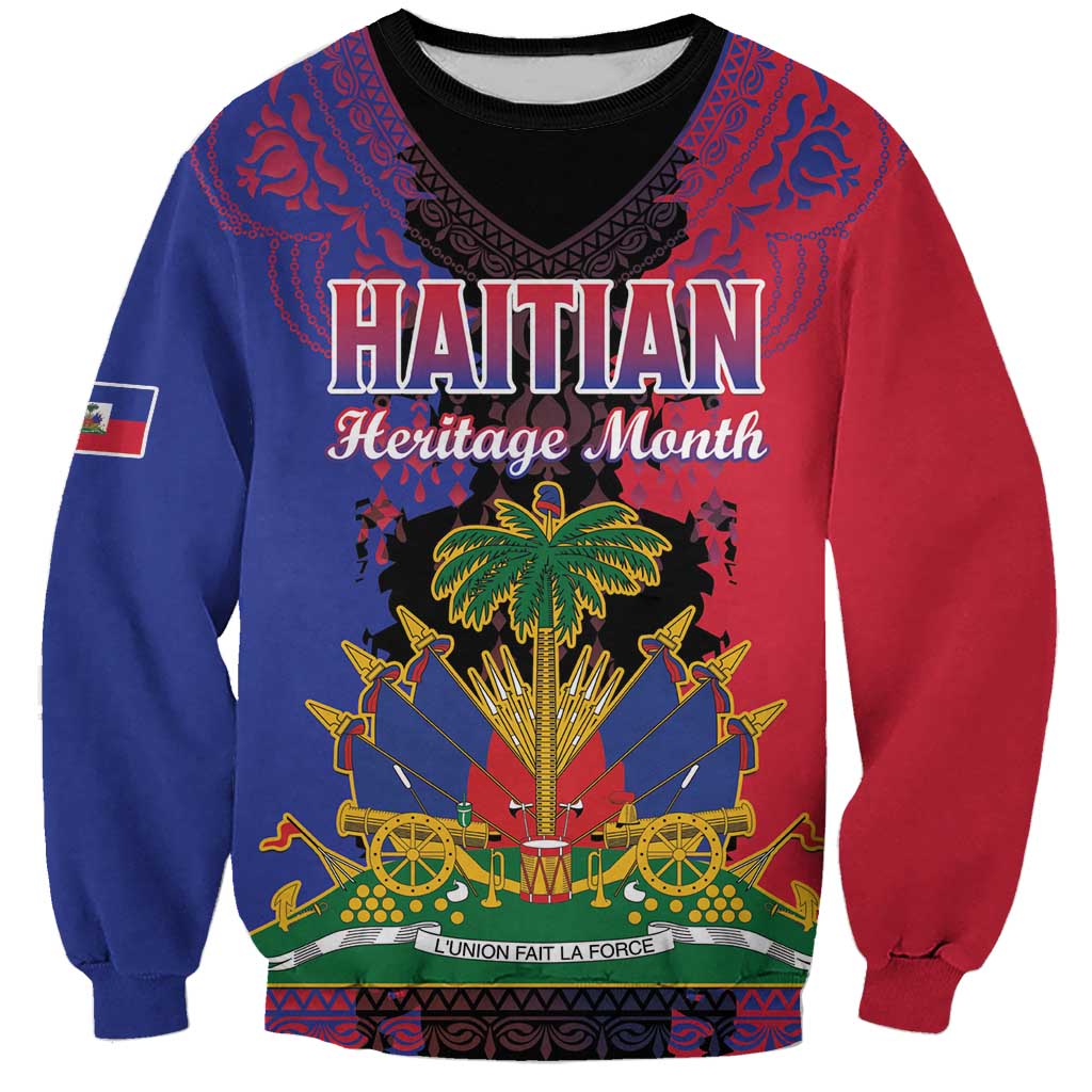 Personalised Haitian Heritage Month Sweatshirt Citadelle Laferriere Dashiki Pattern
