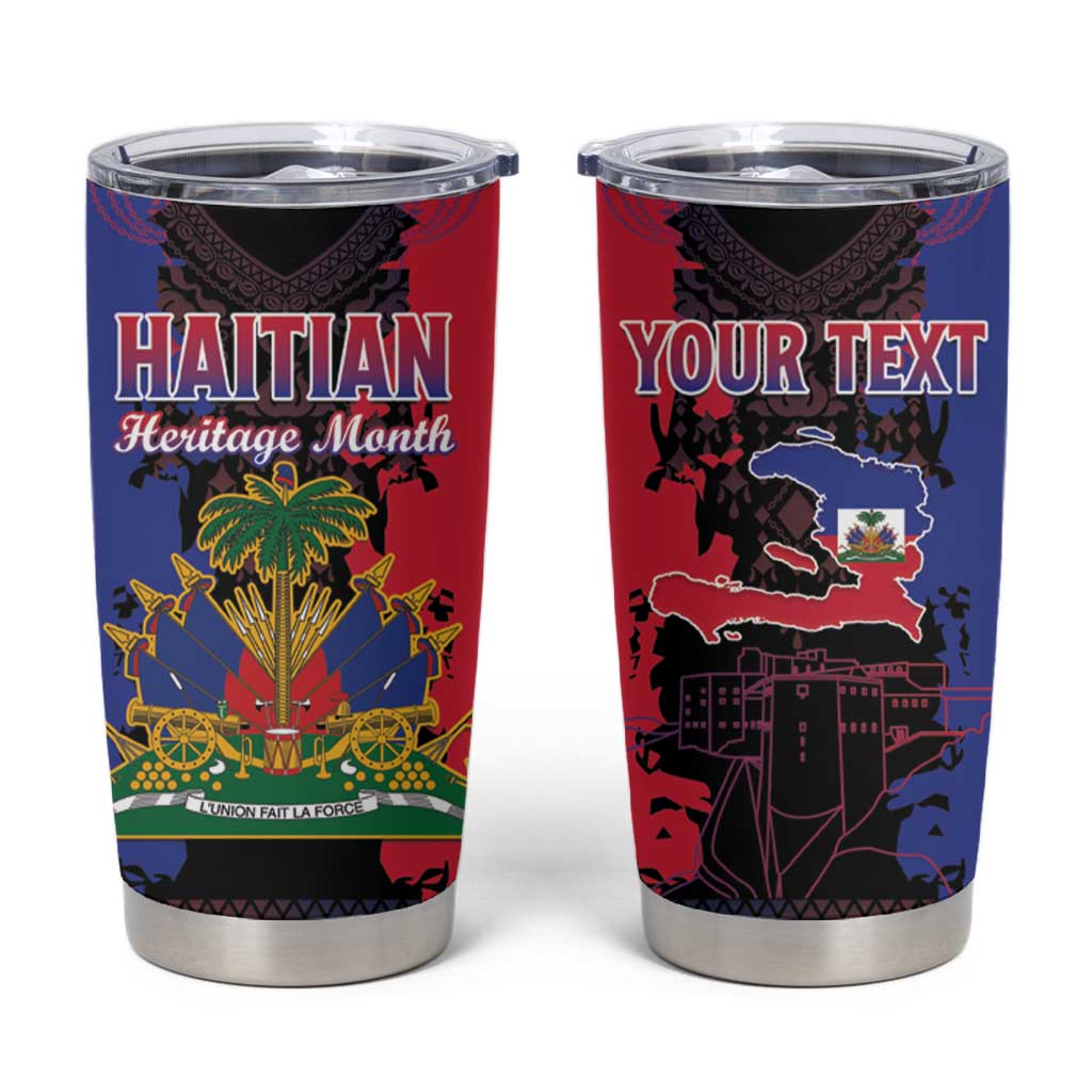 Personalised Haitian Heritage Month Tumbler Cup Citadelle Laferriere Dashiki Pattern