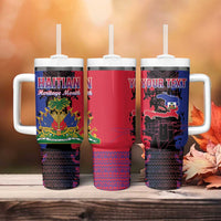 Personalised Haitian Heritage Month Tumbler With Handle Citadelle Laferriere Dashiki Pattern
