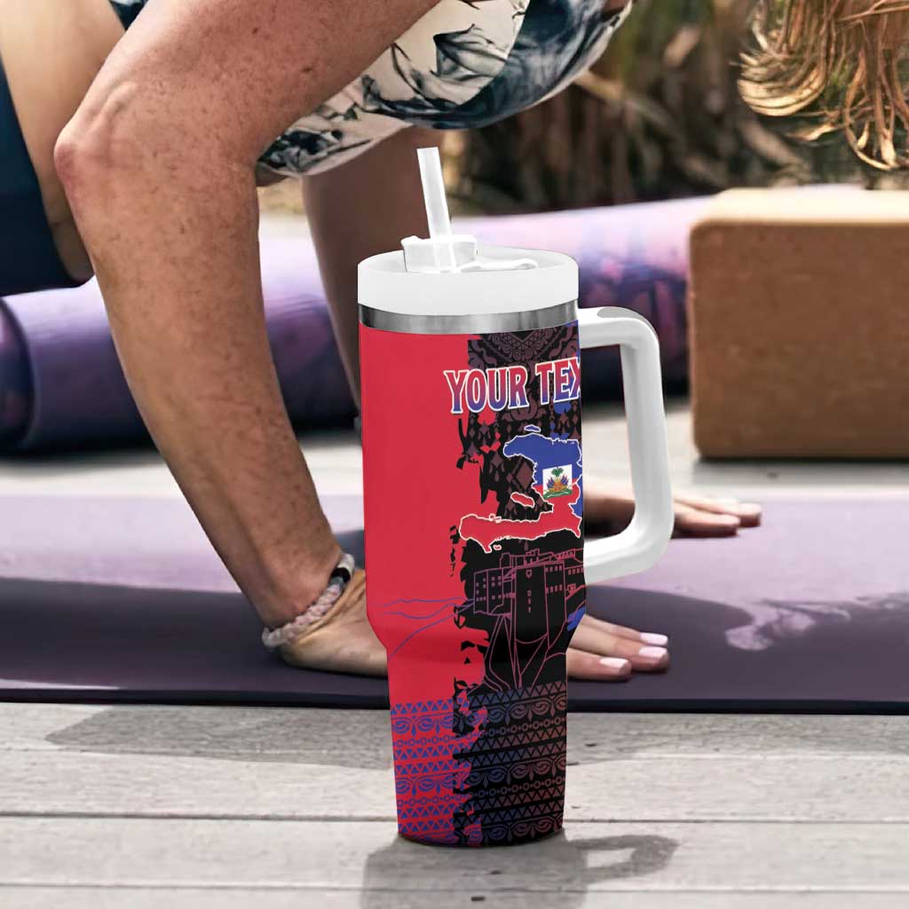 Personalised Haitian Heritage Month Tumbler With Handle Citadelle Laferriere Dashiki Pattern