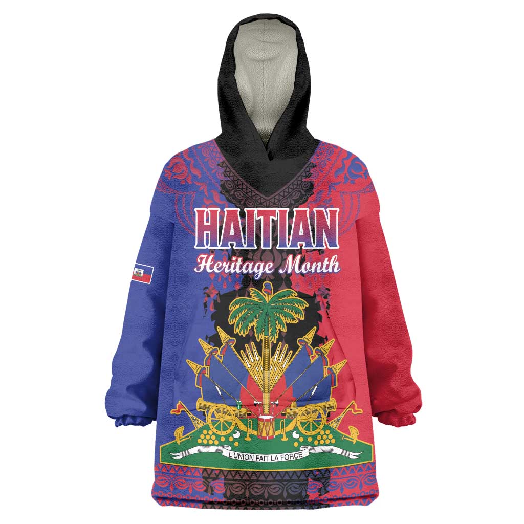 Personalised Haitian Heritage Month Wearable Blanket Hoodie Citadelle Laferriere Dashiki Pattern