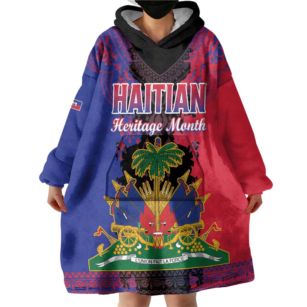 Personalised Haitian Heritage Month Wearable Blanket Hoodie Citadelle Laferriere Dashiki Pattern