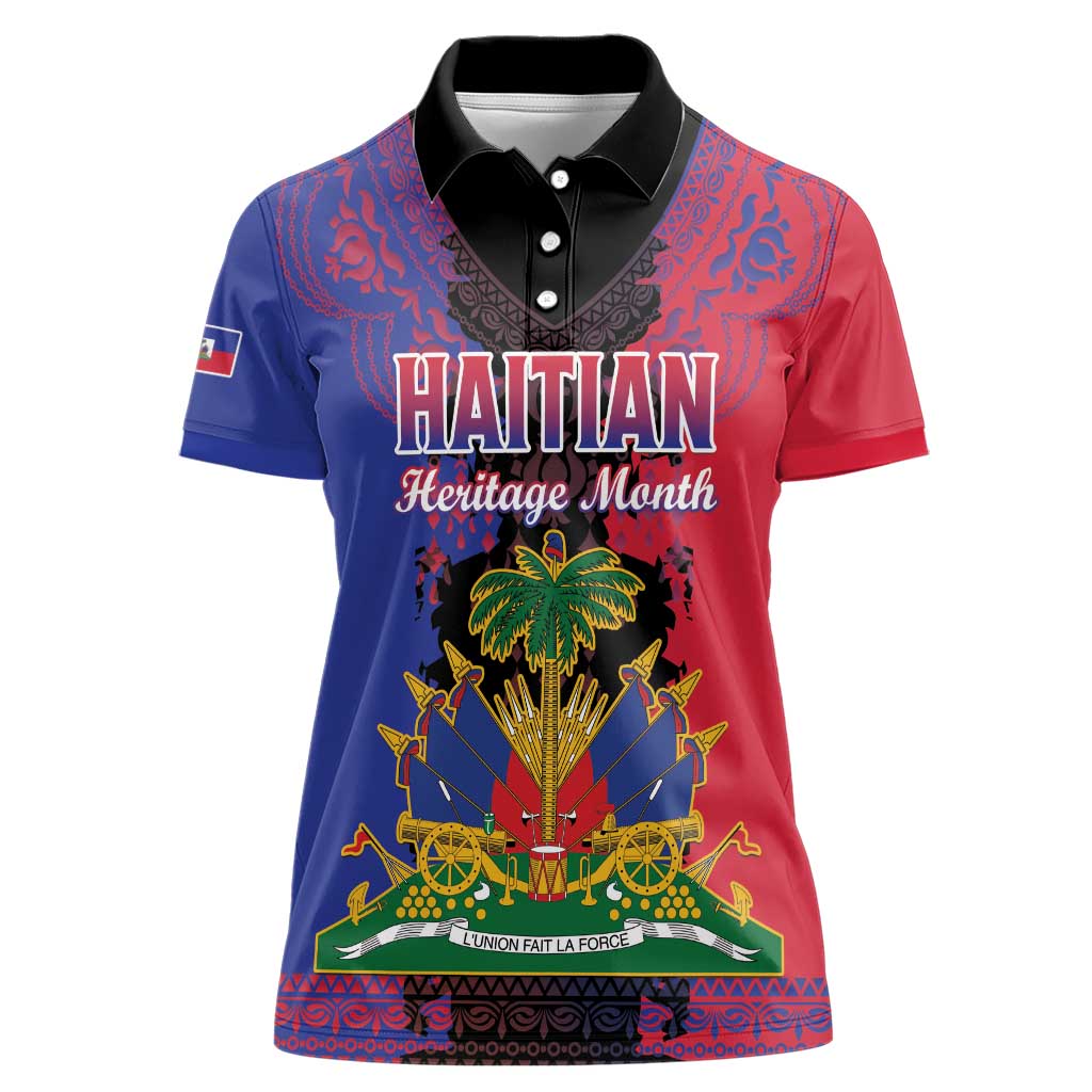Personalised Haitian Heritage Month Women Polo Shirt Citadelle Laferriere Dashiki Pattern