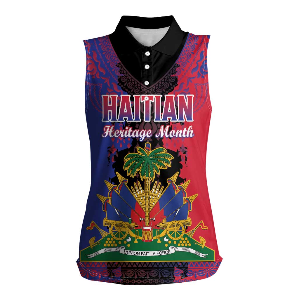 Personalised Haitian Heritage Month Women Sleeveless Polo Shirt Citadelle Laferriere Dashiki Pattern