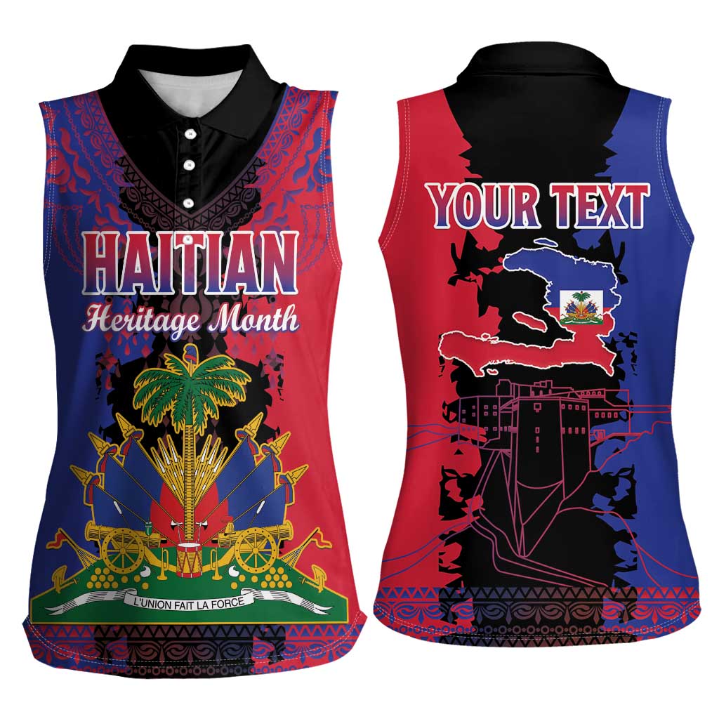 Personalised Haitian Heritage Month Women Sleeveless Polo Shirt Citadelle Laferriere Dashiki Pattern