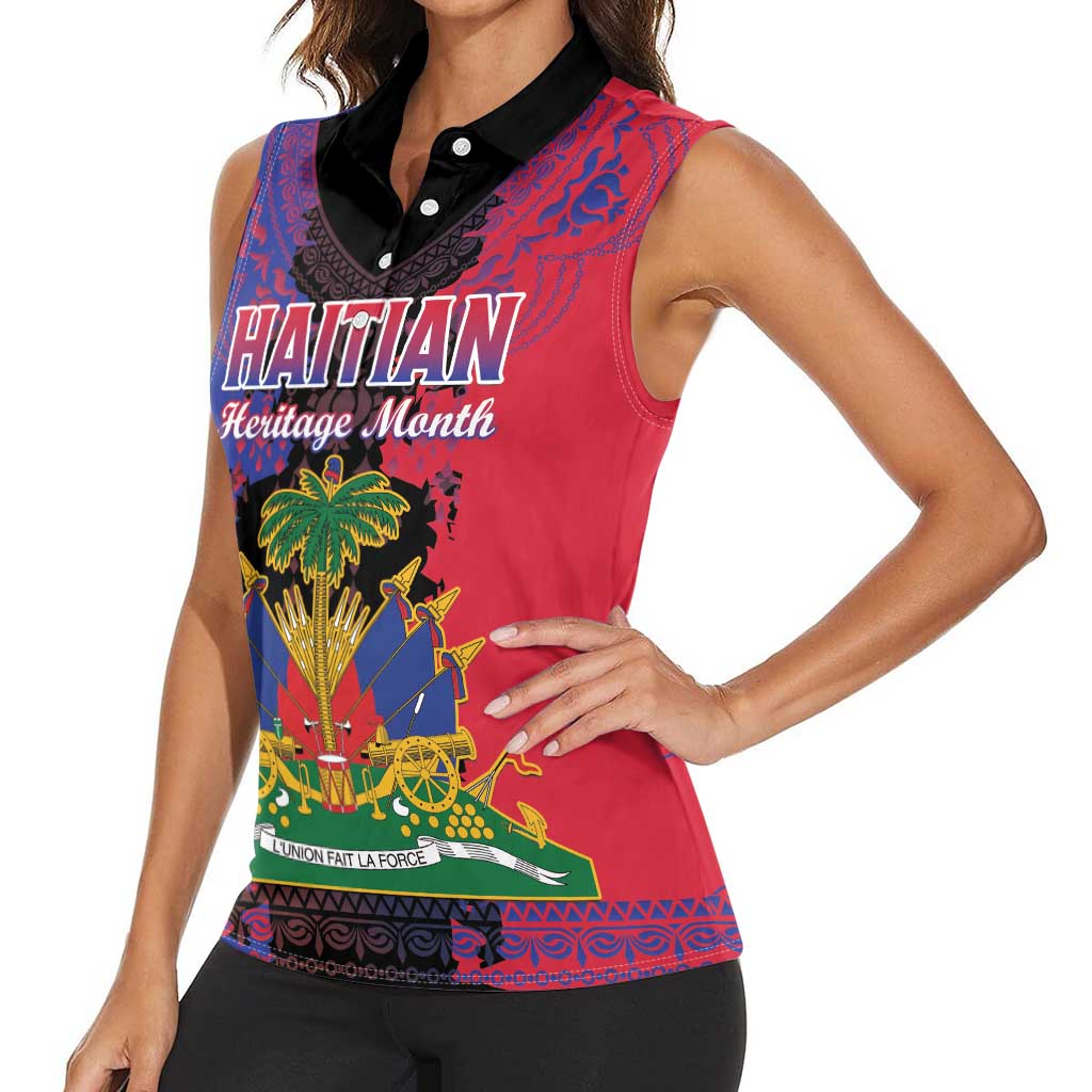 Personalised Haitian Heritage Month Women Sleeveless Polo Shirt Citadelle Laferriere Dashiki Pattern