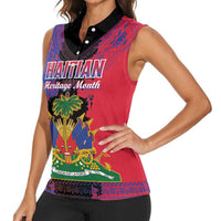Personalised Haitian Heritage Month Women Sleeveless Polo Shirt Citadelle Laferriere Dashiki Pattern
