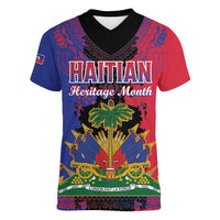 Personalised Haitian Heritage Month Women V-Neck T-Shirt Citadelle Laferriere Dashiki Pattern