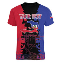 Personalised Haitian Heritage Month Women V-Neck T-Shirt Citadelle Laferriere Dashiki Pattern