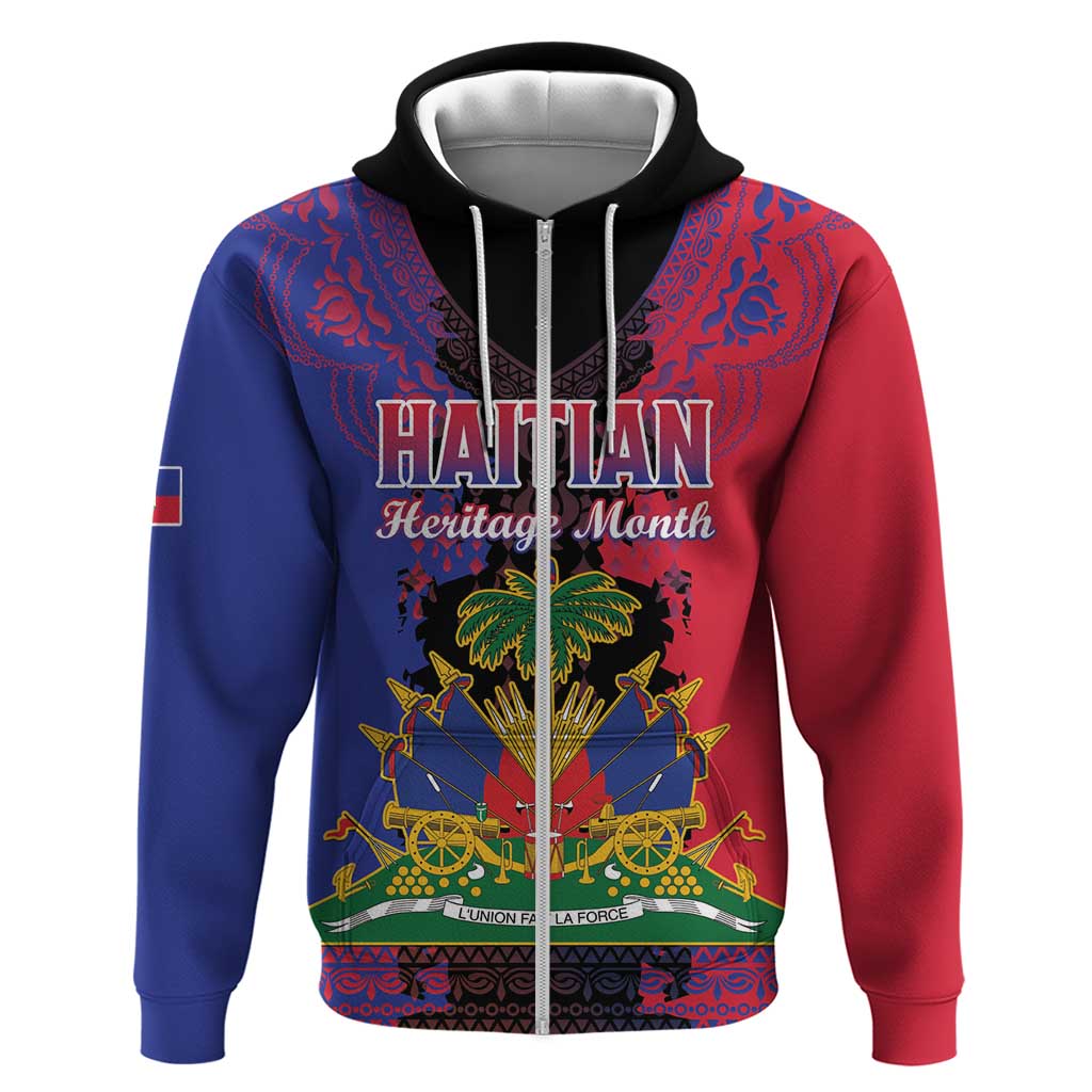 Personalised Haitian Heritage Month Zip Hoodie Citadelle Laferriere Dashiki Pattern