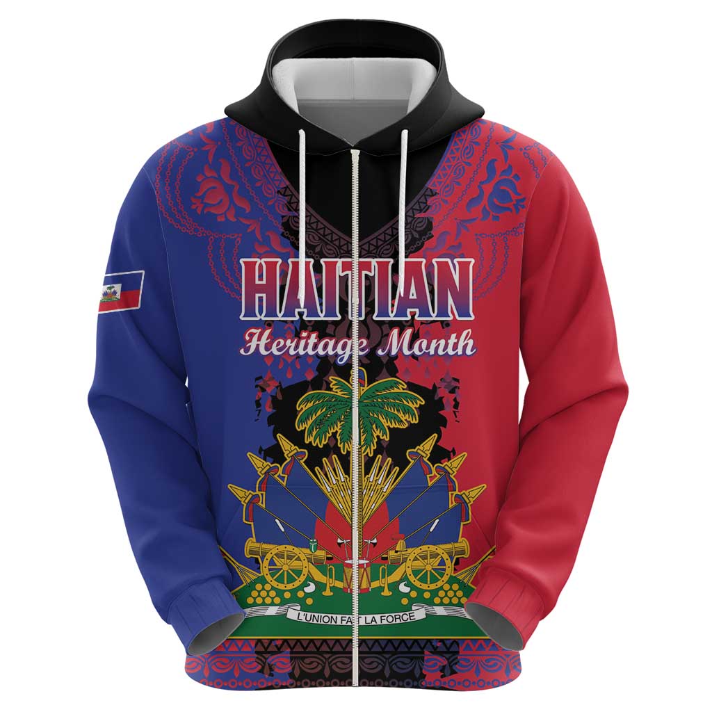 Personalised Haitian Heritage Month Zip Hoodie Citadelle Laferriere Dashiki Pattern
