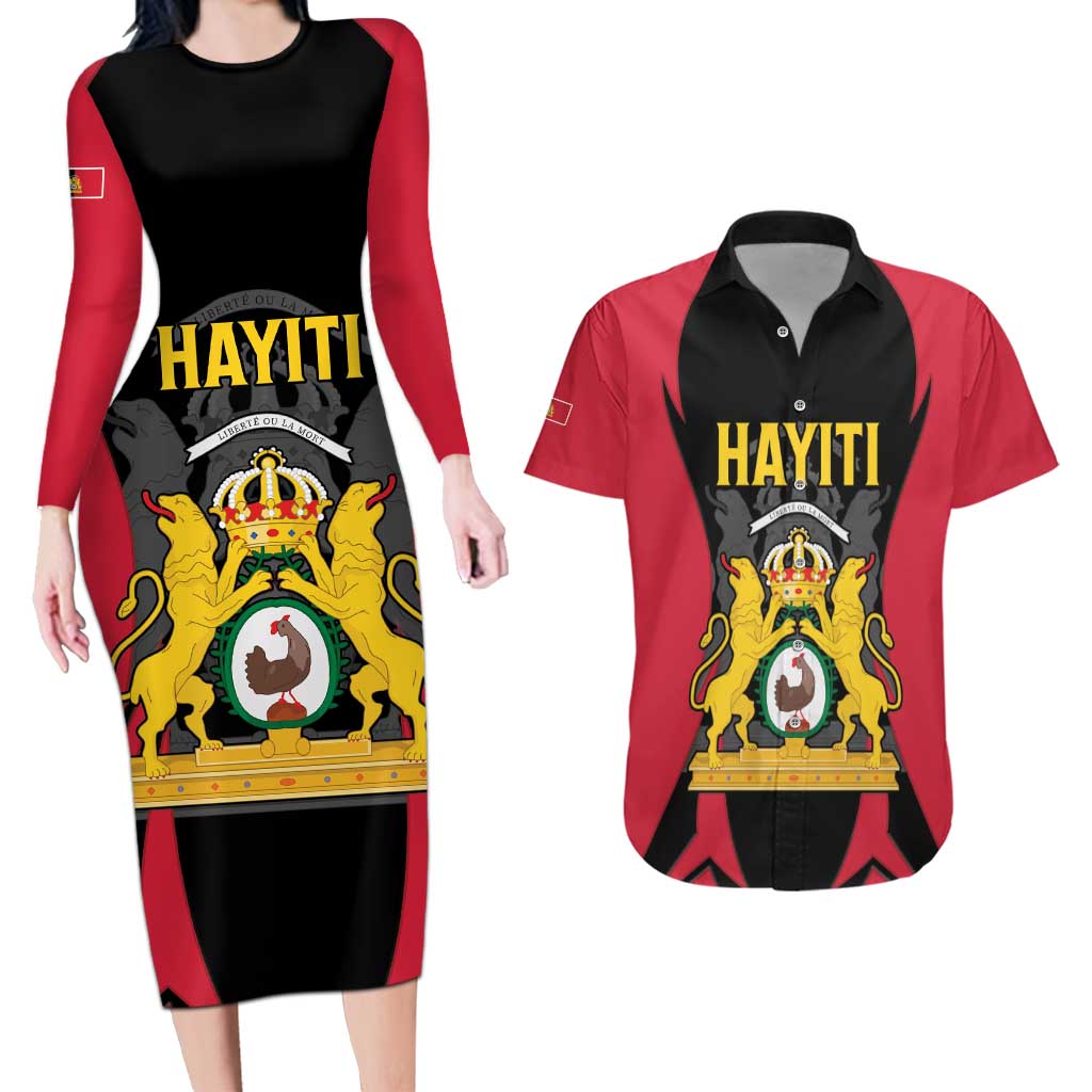 Personalised Empire dHayiti 1804–1806 Couples Matching Long Sleeve Bodycon Dress and Hawaiian Shirt Coat Of Arms Flag Style