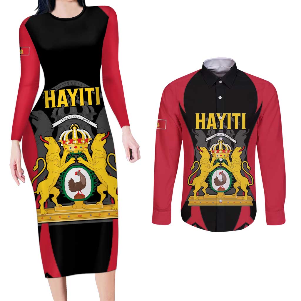 Personalised Empire dHayiti 1804–1806 Couples Matching Long Sleeve Bodycon Dress and Long Sleeve Button Shirt Coat Of Arms Flag Style