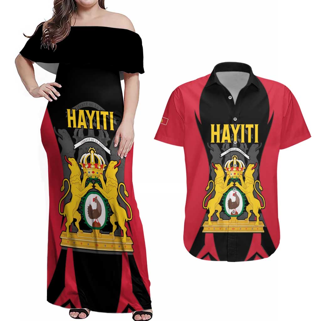 Personalised Empire dHayiti 1804–1806 Couples Matching Off Shoulder Maxi Dress and Hawaiian Shirt Coat Of Arms Flag Style