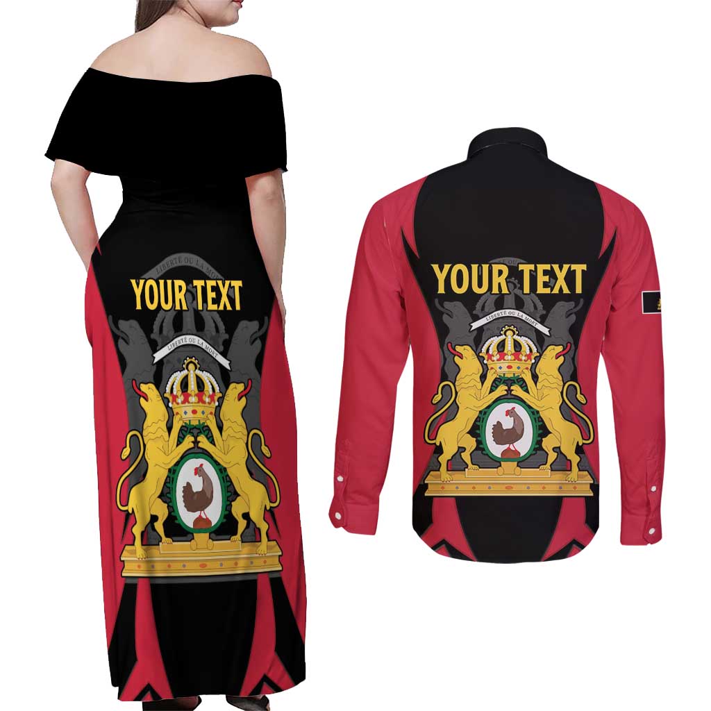 Personalised Empire dHayiti 1804–1806 Couples Matching Off Shoulder Maxi Dress and Long Sleeve Button Shirt Coat Of Arms Flag Style