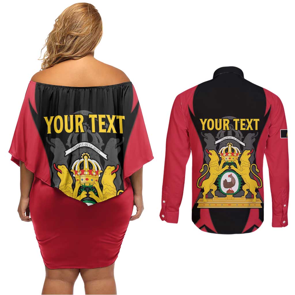 Personalised Empire dHayiti 1804–1806 Couples Matching Off Shoulder Short Dress and Long Sleeve Button Shirt Coat Of Arms Flag Style