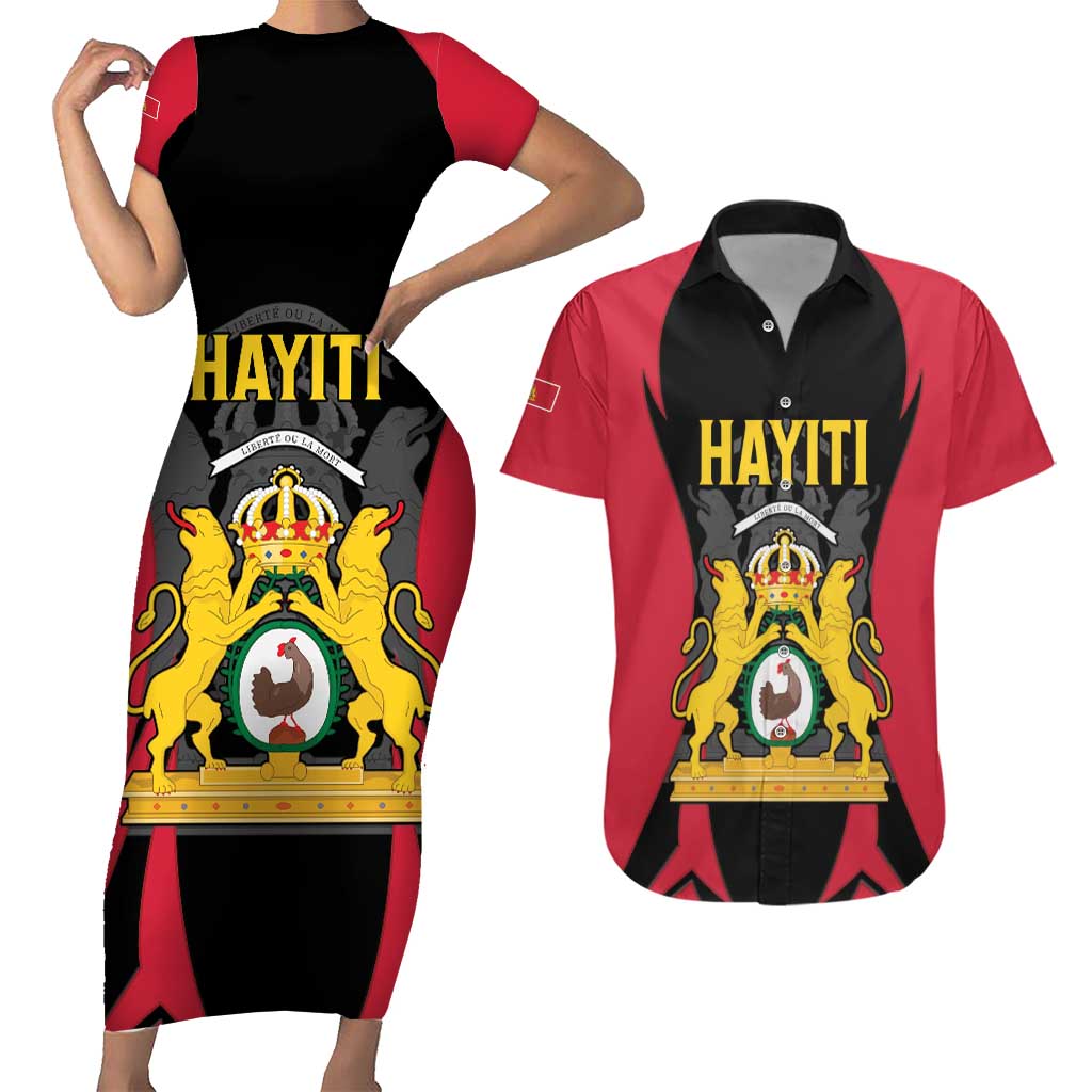 Personalised Empire dHayiti 1804–1806 Couples Matching Short Sleeve Bodycon Dress and Hawaiian Shirt Coat Of Arms Flag Style