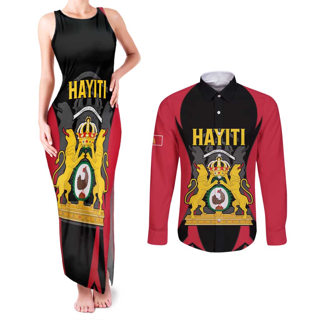 Personalised Empire dHayiti 1804–1806 Couples Matching Tank Maxi Dress and Long Sleeve Button Shirt Coat Of Arms Flag Style