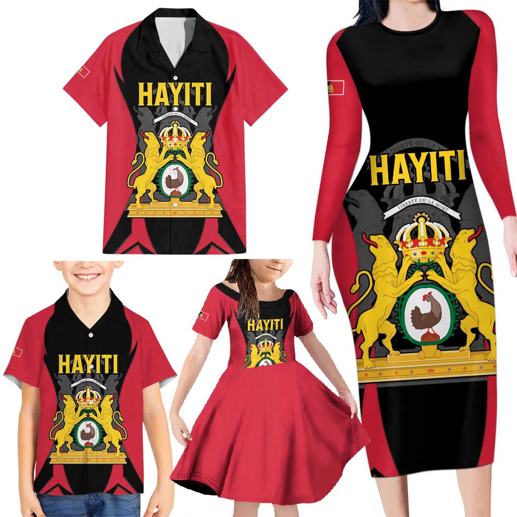 Personalised Empire dHayiti 1804–1806 Family Matching Long Sleeve Bodycon Dress and Hawaiian Shirt Coat Of Arms Flag Style