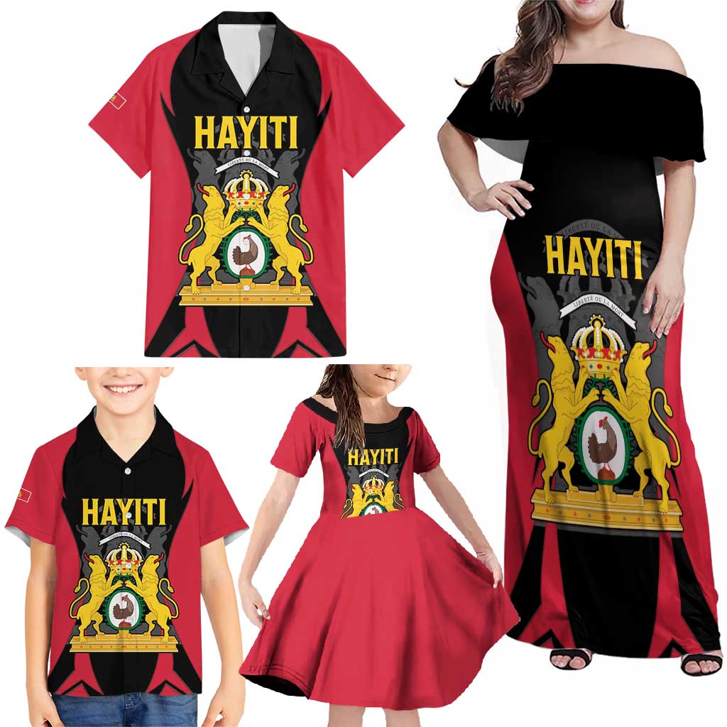 Personalised Empire dHayiti 1804–1806 Family Matching Off Shoulder Maxi Dress and Hawaiian Shirt Coat Of Arms Flag Style
