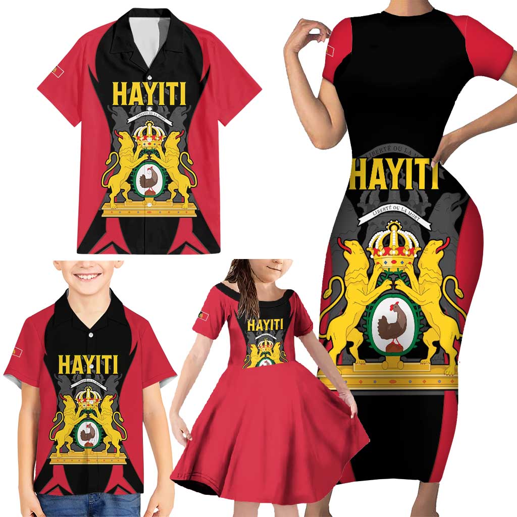 Personalised Empire dHayiti 1804–1806 Family Matching Short Sleeve Bodycon Dress and Hawaiian Shirt Coat Of Arms Flag Style