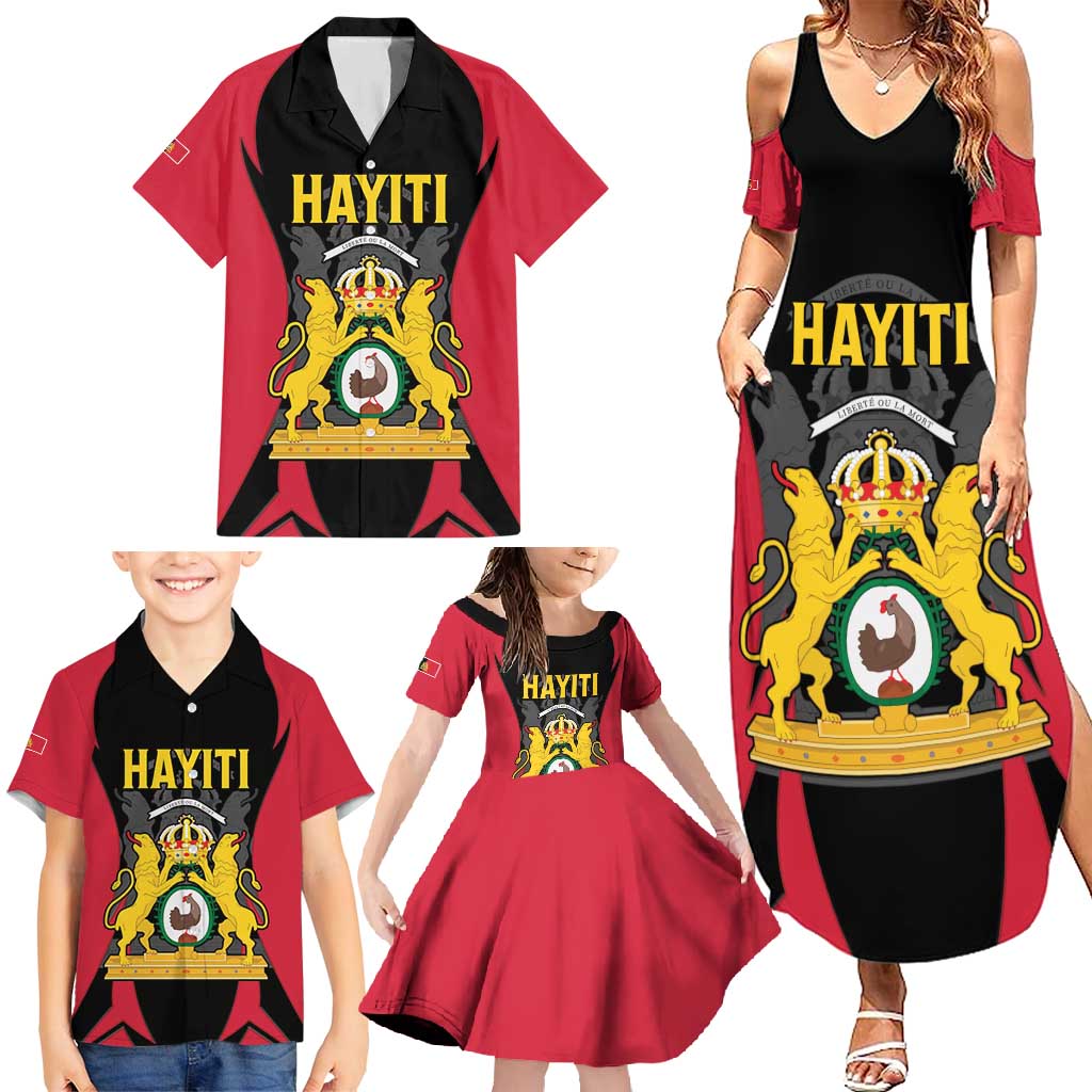Personalised Empire dHayiti 1804–1806 Family Matching Summer Maxi Dress and Hawaiian Shirt Coat Of Arms Flag Style